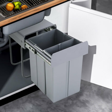 Steel Grey PP 15 & 8 L 3-Compartment Waste Separation System Relaxdays 10027287 Built-in Kitchen Bin HWD 35x34x48cm ABS Plastic 