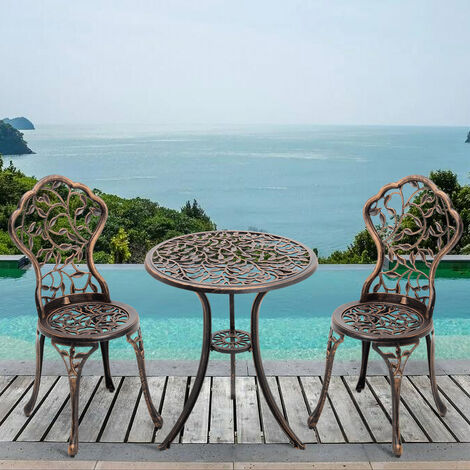 3pcs Bistro Set Cast Aluminum Outdoor Patio Table with 2 Chairs - Bronze