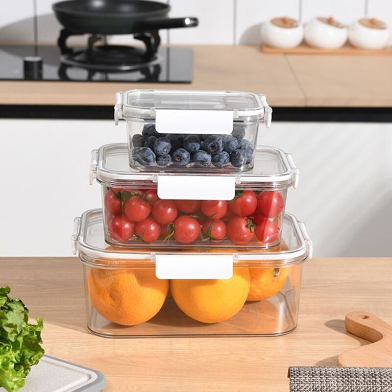 Livingandhome - 3Pcs Transparent Stackable Bento Lunch Box Refrigerator Storage Box Set