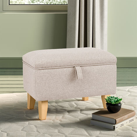 Grey Wooden Ottoman Fabric Stool Wood Low Sitting Foot Stool, 40cm