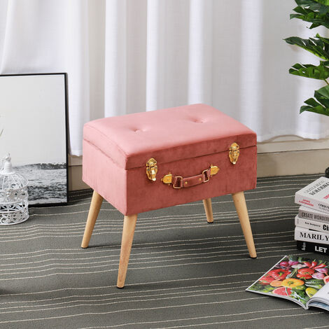 Plush Velvet Storage Trunk Stool Buttoned Seat Chair Toy Box Suitcase Footstool