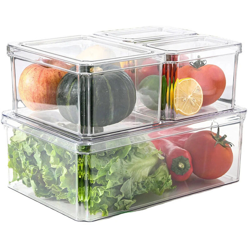 Livingandhome - 4Pcs Transparent Refrigerator Storage Organizer Boxes Set