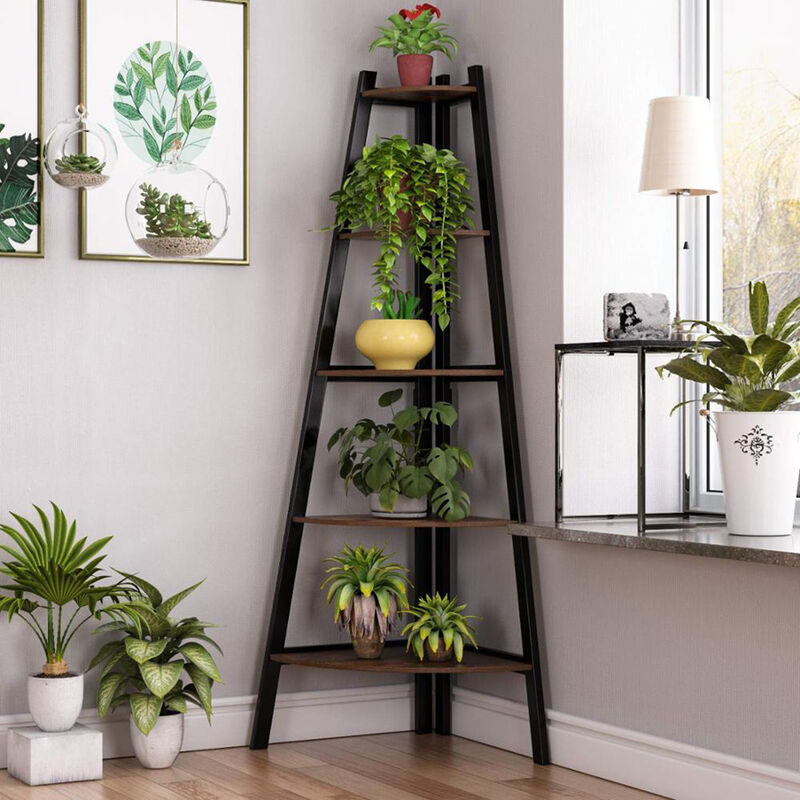 5 Tier Indoor Plant Stand Solid Wood Display Shelf