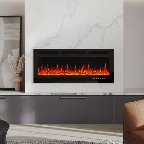 Livingandhome 50 Inch LED Electric Fireplace Wall Mounted Wall Insert Heater 9 Flame Colours
