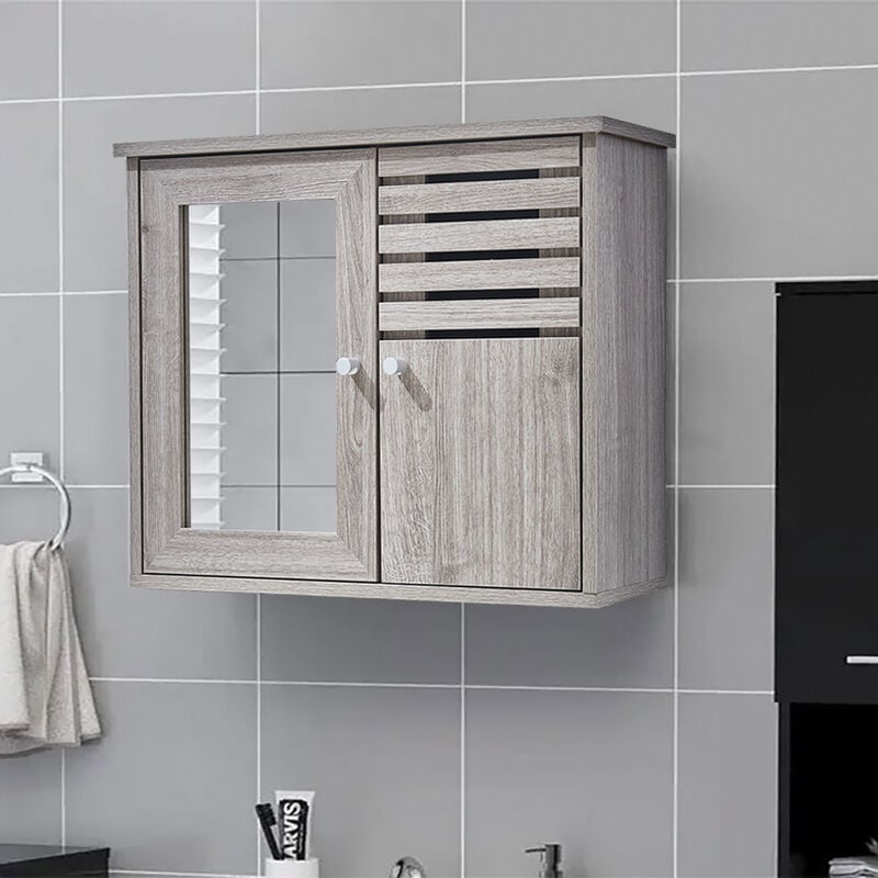 600x492mm Wooden Shelves Bathroom Mirror Wall Cabinet