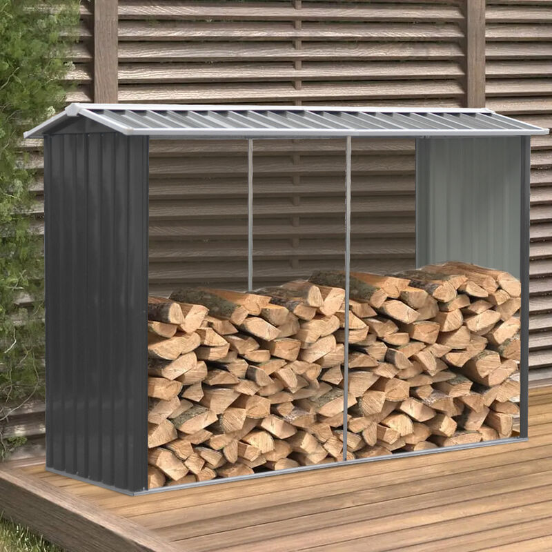 Livingandhome - Anthracite Outdoor Garden Steel Log Storage Shed