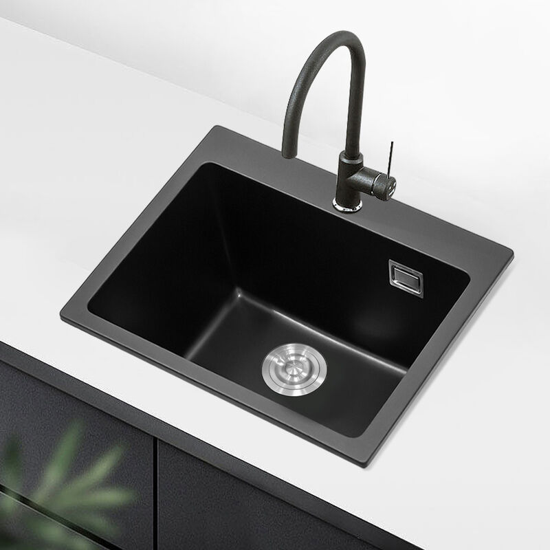 Livingandhome Black 55x49cm Quartz Undermount Kitchen Sink Single Bowl