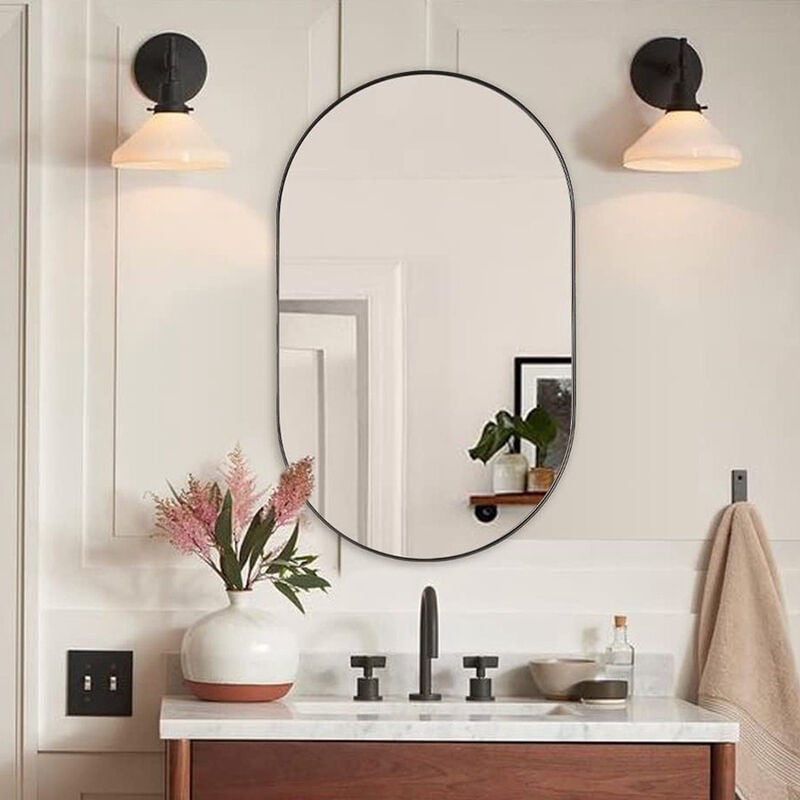 Black 70cm Oval Bathroom Vanity Mirror Wall Mirror