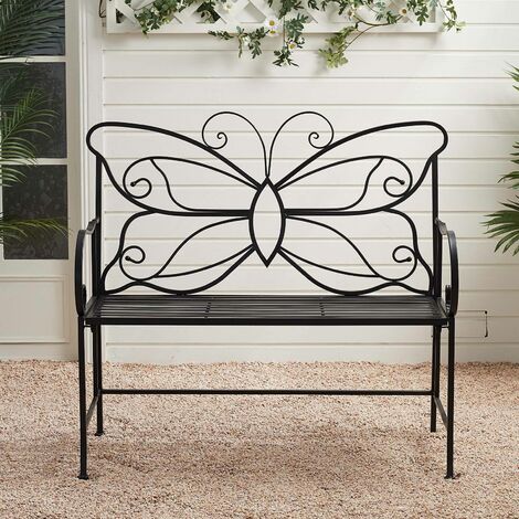 White Butterfly Iron Metal 2 Seats Garden Patio Bench Seat