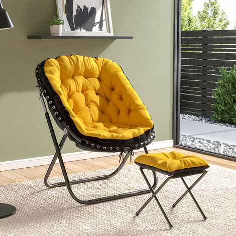 Folding Moon Chair with Footstool Set 75x70x95cm,Yellow