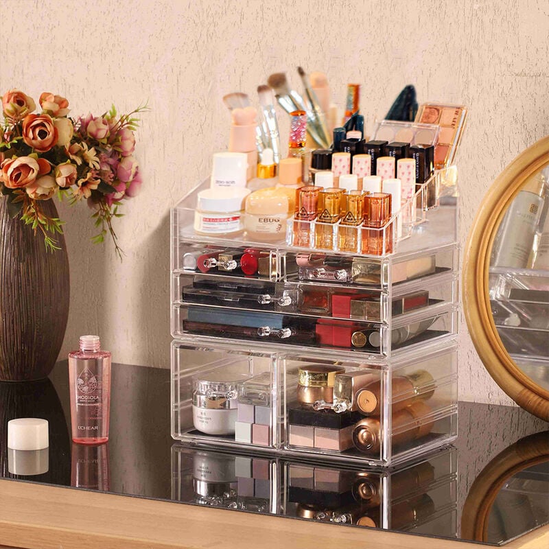 Livingandhome - Clear Acrylic Makeup Organizer with Drawers