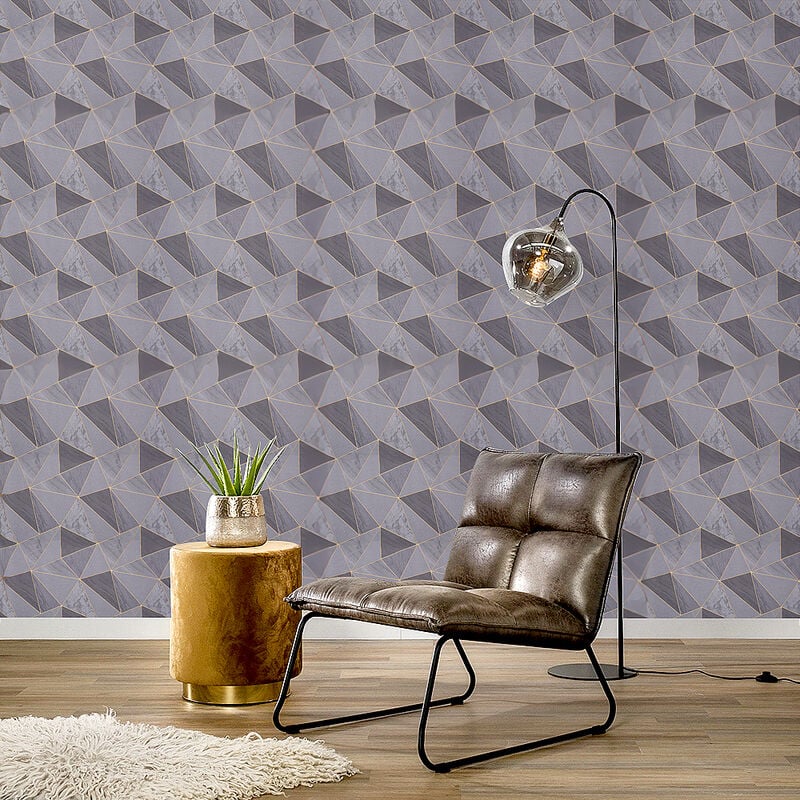 Dark Grey Metallic Geometric Wallpaper Roll