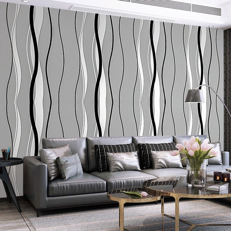 Livingandhome - Dark Grey Modern Curve Striped Non Woven Wallpaper