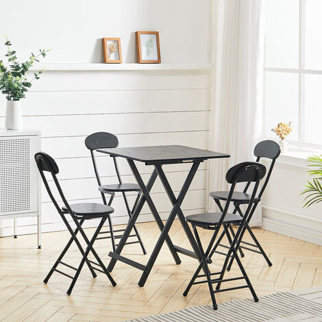 Folding Dining Table and Chairs Compact Kitchen Dining Room Furniture with Metal Legs