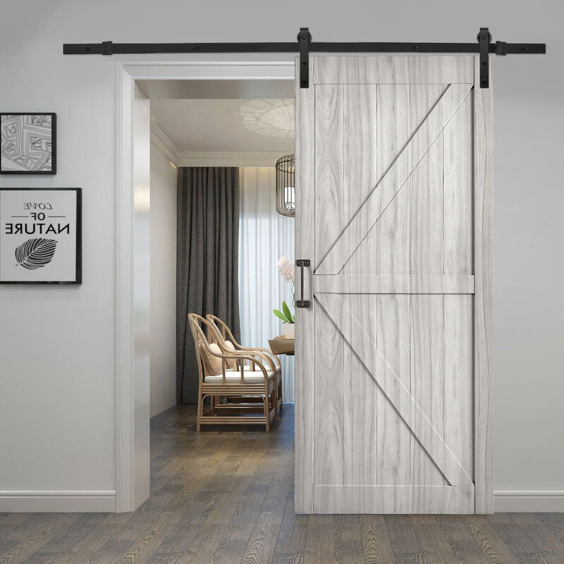 Livingandhome - Farmhouse Style Wooden Barn Door with Sliding Kit
