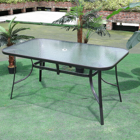 Garden Ripple Glass Rectangle Table With Umbrella Hole