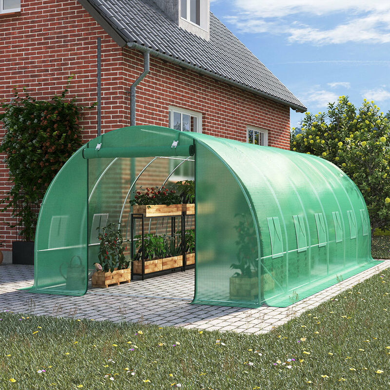 Green 6M Outdoor Tunnel Greenhouse with Steel Frame - Livingandhome