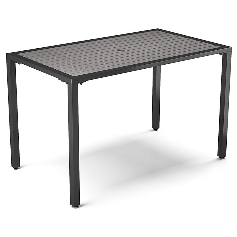 Grey 120Cm Rectangular Outdoor Dining Table With Parasol Hole
