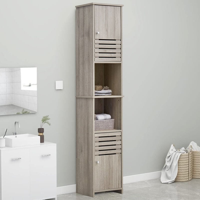 Grey Freestanding Shelves Tall Bathroom Storage Cabinet