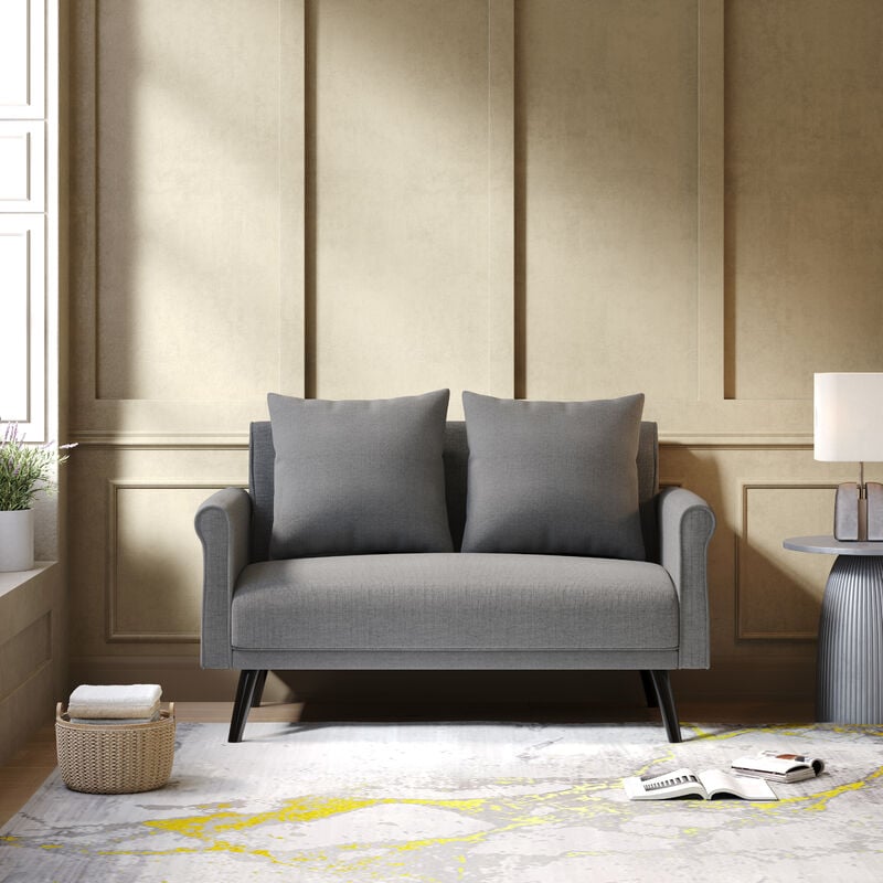 Livingandhome - Grey Upholstered Loveseat with Rolled Arms