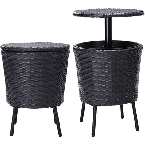 Livingandhome Height Adjustable Patio Rattan Beverage Cooler Bar Table with Ice Bucket