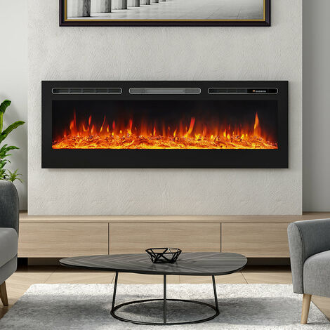 LED Electric Wall Mounted Fireplace Recessed Fire Heater 12 Flames With Remote