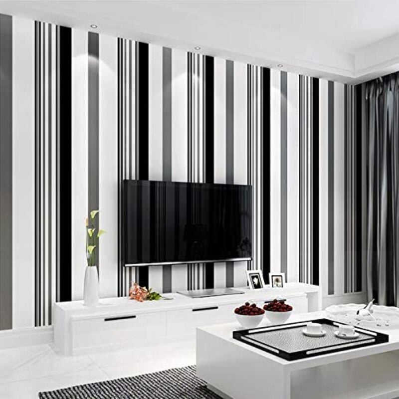 Livingandhome - Modern Black White Grey Striped Non Woven Wallpaper