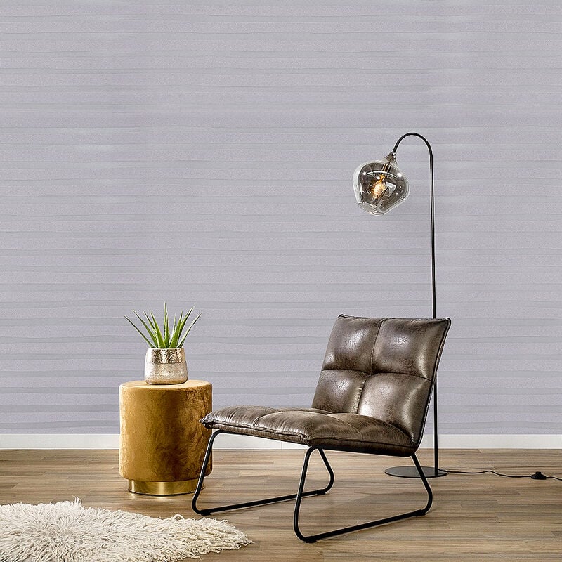 Livingandhome - Modern Metallic Grey Stripes Flocked Wallpaper