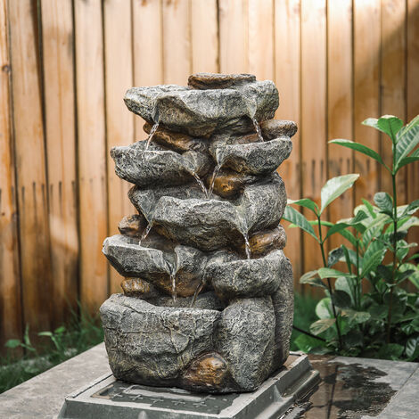 Livingandhome Natural Slate LED Electric Powered Fountain Waterfall