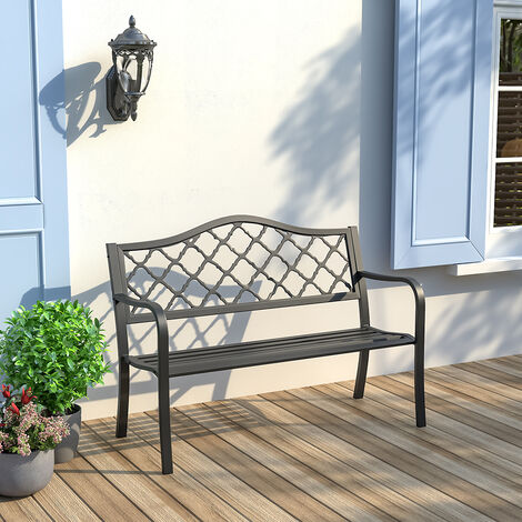 Livingandhome Outdoor Relax 2 Seater Metal Cast Iron Garden Bench