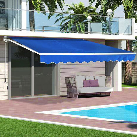 Wine Red Retractable DIY Manual Patio Awning Canopy Garden Shade Shelter