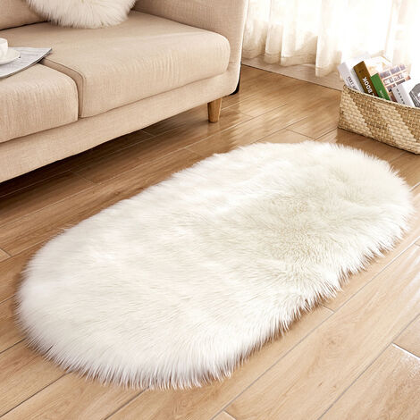 Oval White Faux Fur Sheepskin Non Slip Fluffy Floor Rugs