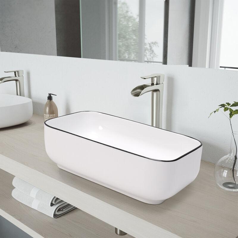 Rectangular Ceramic Countertop Basin Wash Sink with Drain