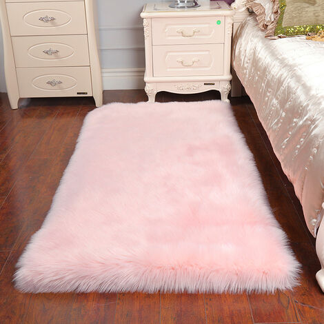 Rectangle Pink Faux Fur Sheepskin Non Slip Fluffy Floor Rugs
