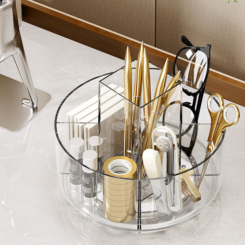 Rotatable Makeup Cosmetics Storage Organizer with Brush Holder for Desktop