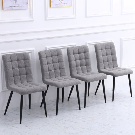 Livingandhome Set of 4 Buttoned Linen High Back Dining Chairs, Grey