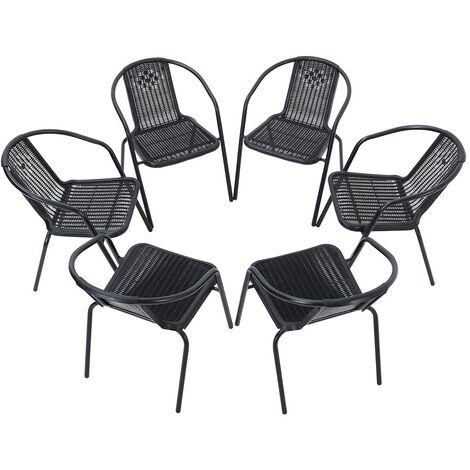 Livingandhome Set of 6 Black Garden Patio Metal Wicker Chairs