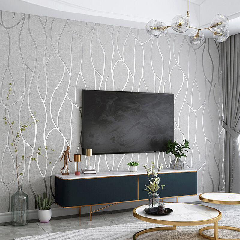 Livingandhome - Silver Grey Non Woven Embossed Geometric Wallpaper