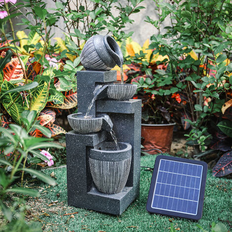 Fontaine d'eau d'extérieur Solar Power Garden 3 Tier Bowl Cascade Water  Feature Fountain Outdoor Patio Pump