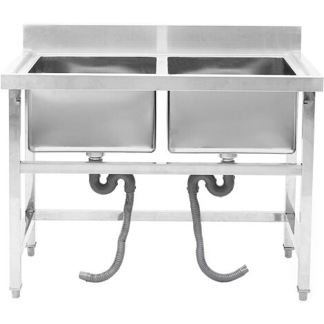 Livingandhome Stainless Steel Domestic Commercial Double Kitchen Sink Free Standing