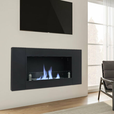 Livingandhome Wall Mount Rectangular Ethanol Fireplace Stainless Steel Heater, Grey