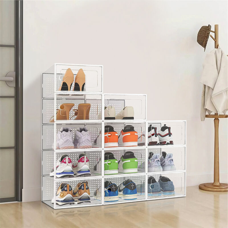 White 12 Stackable Shoe Storage Box Organiser