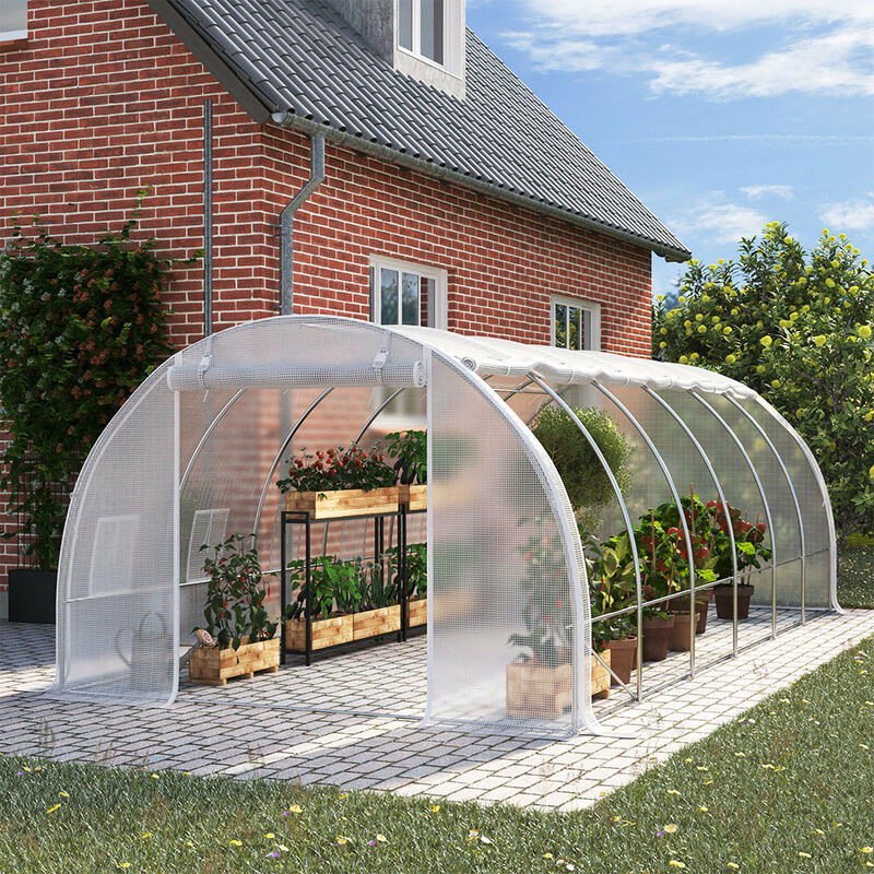 White 6M Outdoor Tunnel Greenhouse with Steel Frame - Livingandhome