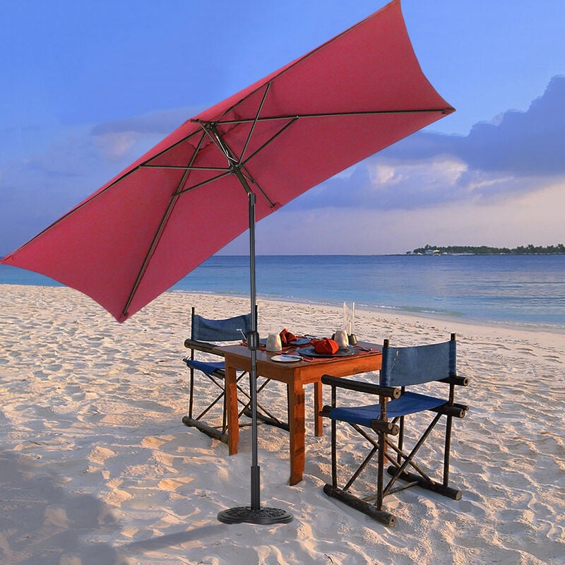 Wine Red 2x3M Large Square Garden Parasol Outdoor Beach Umbrella Patio Sun Shade Crank Tilt No Base