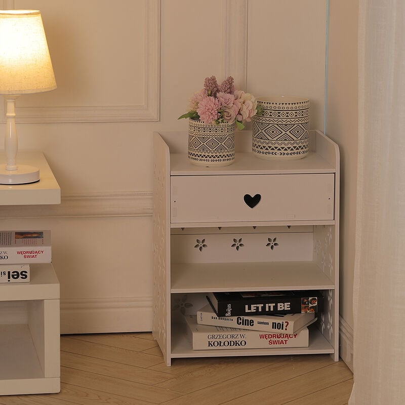 Wood Nightstand with Drawer and 2 Storage Shelves