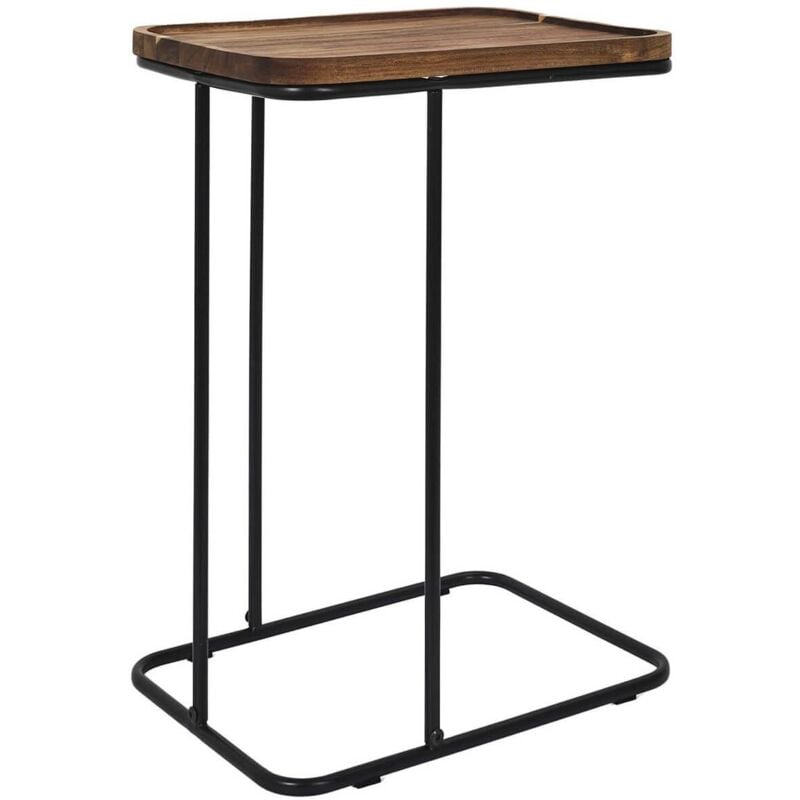 Livio - Bout de canapé en métal filaire et plateau en acacia