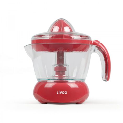 LIVOO, Spremiagrumi elettrico rosso DOD131RC, Potenza 25 W, 60-65 giri al min., Spegnimento automatico, con ciotola di recupero del giogo da 700 ml, 2 coni intercambiabili