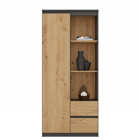 TOPESHOP LIVORNO - Bibliothèque 1 porte + 2 tiroirs bureau chambre - 180x80x35 - Meuble de rangement