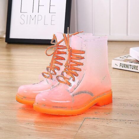Livraison gratuite Bottes de pluie pour femmes, chaussures imperméables à lacets, transparentes, couleur bonbon, cheville, pour l'extérieur - Pointure 37 - Orange