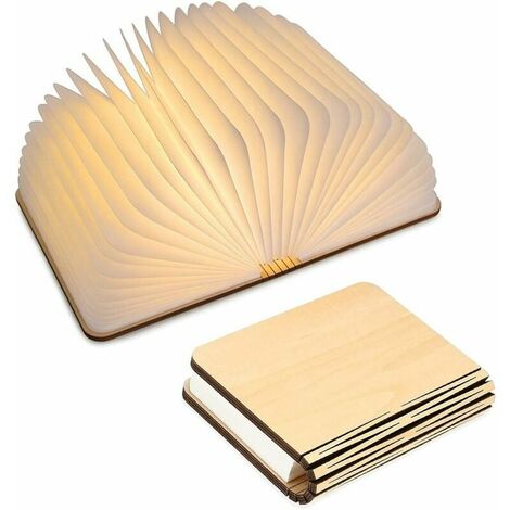 Livre Lampe en Bois, Livre Lampe Pliante et Magnétique, LED Lampe de Papier Rechargeable par USB, Lumière Décorative avec 1800 mAh Batteries